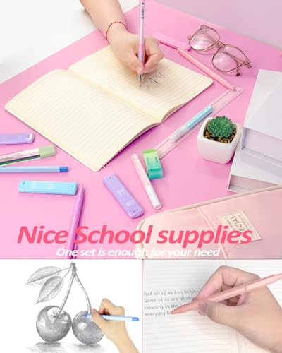 JIZHIYUAN Mechanical Pencil Set with Pink Pencil Case,12X Pastel Mechanical Pencil 0.5mm-2.0mm with 564X HB+36X Color Leads for Writing, Drafting, Drawing, Sketching Ideal College Study Essentials - color: Pink