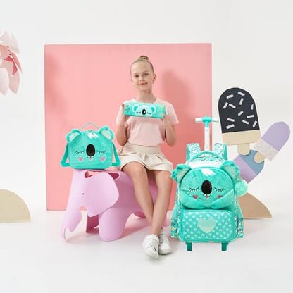 Kids Rolling Backpack with Wheels for Girls Cute koala School Roller Backpack,Carry on Travel Luggage with Lunch Bag and Pencil Case for Girls Ages 5-12 - color: 01 Koala