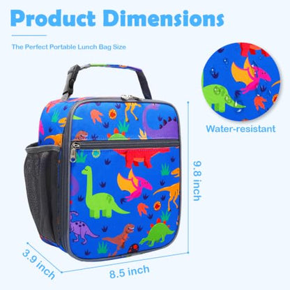 FlowFly Kids Lunch box Insulated Soft Bag Mini Cooler Back to School Thermal Meal Tote Kit for Girls, Boys, Dinosaur - color: Dinosaur