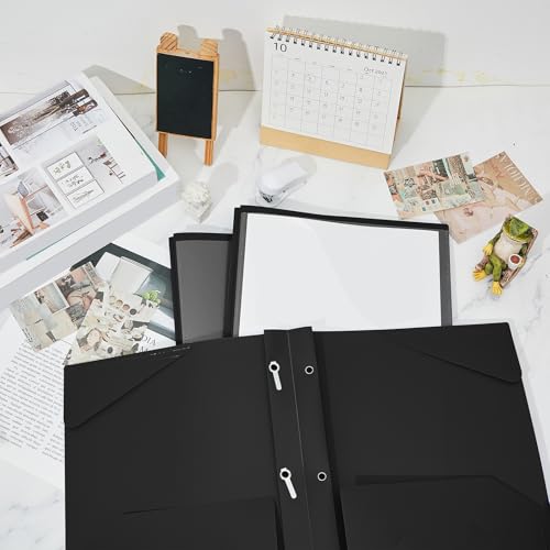 Henoyso 18 Pcs Plastic Folder with Clear Front Pocket and 3 Prong Plastic Folders with Card Slot Pocket Folders with Prongs for School Office (Black) - color: Black