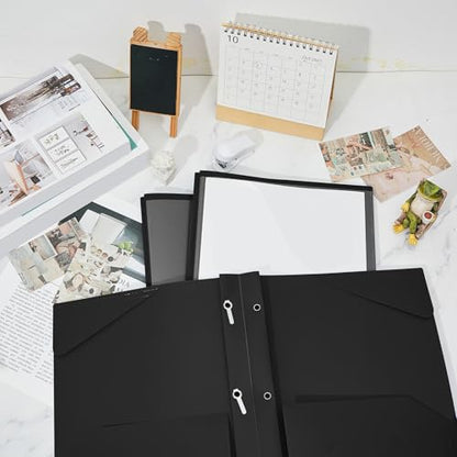 Henoyso 18 Pcs Plastic Folder with Clear Front Pocket and 3 Prong Plastic Folders with Card Slot Pocket Folders with Prongs for School Office (Black) - color: Black