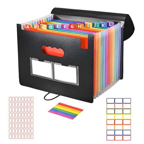 13 Pockets Accordion File Organizer Desktop Expanding File Folders with Colorful tabs for Paper Receipts, Bills&Taxes Organizer, Letter/A4 Size Document Holder for School, Office, Home - style: 13 Pockets