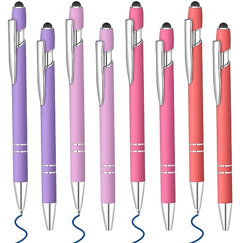 8 Pcs Blue Ink Ballpoint Pen with Stylus Tip 2 in 1 Stylus Ballpoint Pen Metal Pens Stylus Pen for Touch Screens School Office Coworkers (Multicolor Pink) - color: Multicolor Pink