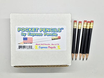 Express Pencils Half Pencils with Eraser - Golf, Pew, Short, Mini, Non Toxic, Hexagon, Sharpened, #2 Pencil, Color - Black, Box of 72, (Half Gross) Golf Pocket Pencil TM