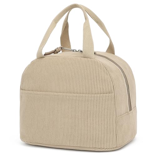 Corduroy Lunch Box for Women Girls, Cooler Lunch Bags Reusable Insulated Lunchbox for Picnic School Work Travel (Brown) - color: Corduroy Brown