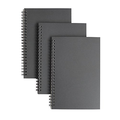 TWONE 3 Packs Soft Cover Notebook with Lined Paper Black Spiral Notebooks with 100 Ruled Pages 50 Sheets Memo Notepads for Home School Travel, 8.25 x 5.55 inch - color: Black Cover