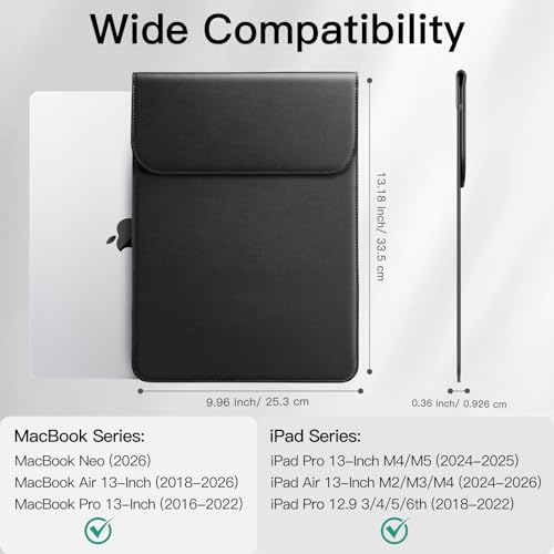 JETech Slim Laptop Sleeve for MacBook Neo (A18 Pro), MacBook Air 13-Inch (M2/M3/M4/M5) 2022-2026, MacBook Pro 13-Inch (M1/M2) 2016-2022, PU Leather Case (Black) - color: Black, size: 13-Inch