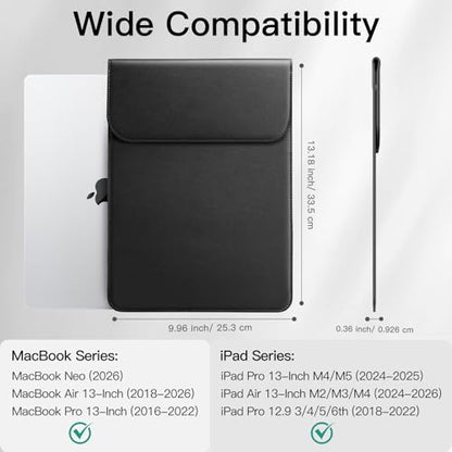 JETech Slim Laptop Sleeve for MacBook Neo (A18 Pro), MacBook Air 13-Inch (M2/M3/M4/M5) 2022-2026, MacBook Pro 13-Inch (M1/M2) 2016-2022, PU Leather Case (Black) - color: Black, size: 13-Inch