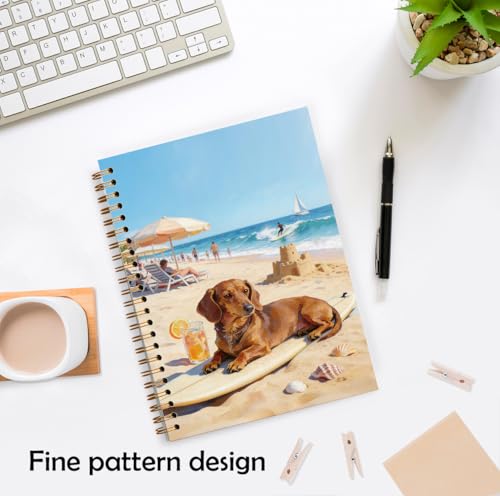XUNLURY Summer Beach Dachshund Notebook, Dachshund Lover Gifts Journal, Weiner Dog Gifts for Women Journal, Coastal Beach Sausage Dog Hardcover Spiral Notebooks, 5.5x8.3 Inch - color: Color_Ba