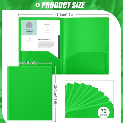 Gueevin 72 Pack Plastic Folder with Pockets, 2 Pocket Folders, Plastic Glossy Folders Fit Letter Size Paper, Heavy Duty Durable File Folder with Business Card for Home Office School (Fresh Green) - color: Fresh Green