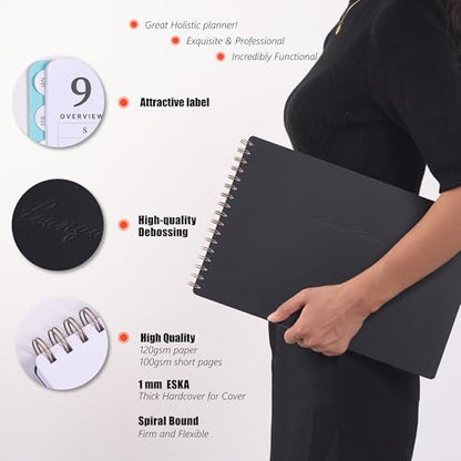 Leanga 2026 Planner, Dated Weekly & Monthly Calendar Planner with Goal Setting and Habit Tracker for Student and Teacher, for Life and Work-13-1/2" x 9",Hardcover, Large Desk Agenda-Black - color: Black