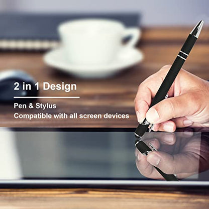Oddmoal Ballpoint Pen with Stylus Tip, Soft Touch Click Metal Pen, 1.0mm Medium Point, Black Ink, 12 Count(Black) - color: Black - 12 Pens