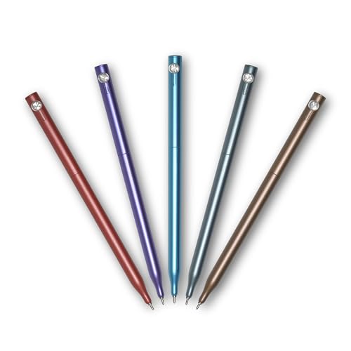 Korea Crystal Needle Knock Ball Pen Set, 0.7mm Fine Point Black Ink, Smooth Writing Pens for School, Office, Journaling, 5 Color Pack (Mint, Purple, Red, Gray, Gold)