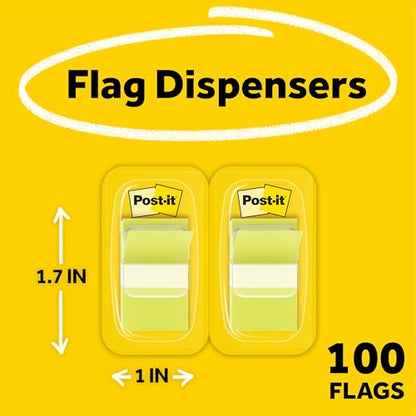 Post-it Flags, 50/Dispenser, 2 Dispensers/Pack, 1 in Wide, Bright Green (680-BG2) - color: Bright Green, size: 0.3" x 2.7"