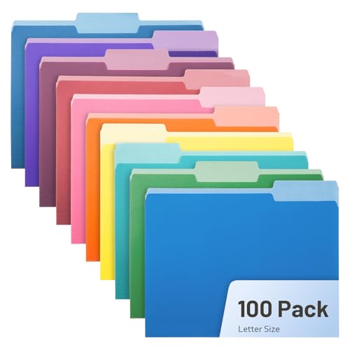 Comix Colored File Folders,100 Pack Manila Folders, Letter Size 8.5" x 11", 1/3-Cut Tabs, Assorted 10 Colors, Colored File Folders for Office, School & Business Organization - color: Assorted Color, size: 100 Pack
