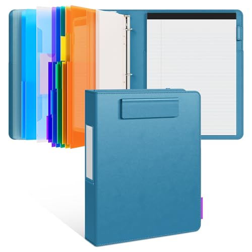 JoyCat 3 Ring Binder Clipboard with Storage,12.4"x10.2"Magnetic Clipboard Folder with 5 Expandable Folders,Refillable Lined Notepad (11" x 8.5"),Ideal for School Office Nursing(Dark Blue) - color: Dark Blue