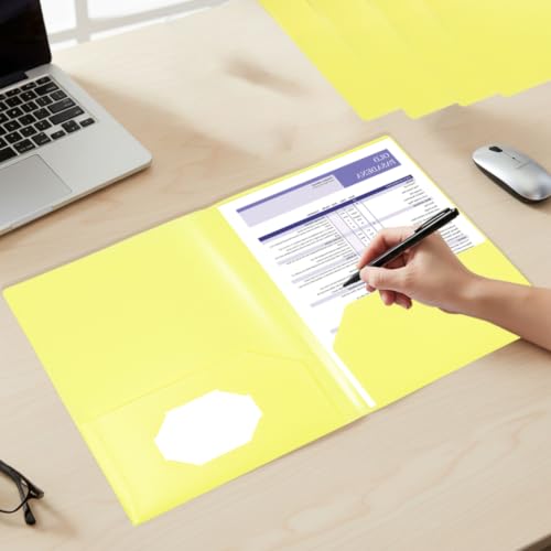 Yellow Folders with Pockets 7 Pack, 2 Pocket Folders Fit Letter Size 8.5x11 inches Paper, Plastic File Folders with Business Card Slot for Documents School Office and Home - color: Yollow