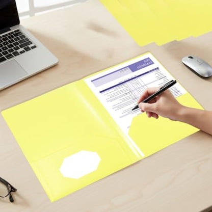Yellow Folders with Pockets 7 Pack, 2 Pocket Folders Fit Letter Size 8.5x11 inches Paper, Plastic File Folders with Business Card Slot for Documents School Office and Home - color: Yollow