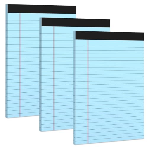 3 Pack Blue Legal Pads 8.5 x 11 Note Pads, Wide Ruled Notepads 8.5 x 11 Lined Paper Wide Ruled Writing Pads, 30 Sheets Per Note Pad, Micro Perforated Colored Legal Pads for Work/School/Office - color: Blue