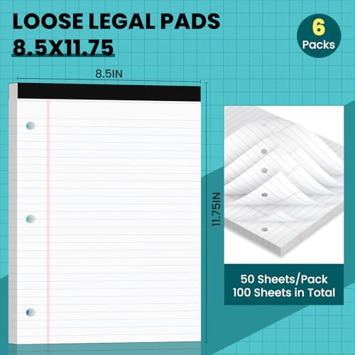 Legal Pads 8.5x11, 50 Sheets/Pack,6 Pack,3-Hole Punch & Perforated Writing Pads, Wide Ruled White Lined Paper, Notebook 8.5x11.75, Notepads 8.5x11 for Business, School and Office Supplies - style: 6 Pack-3Hole