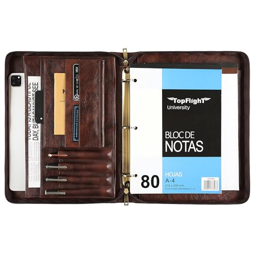 Handmade Leather Portfolio Binder - 3 Ring Binder Portfolio Genuine Leather Business Padfolio, Personlized Legal Pad Folio Folder for Lefty & Righty - Dark Brown - color: Dark Brown, size: Non-Custom