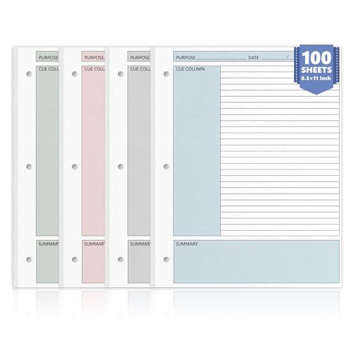 100 Sheet Colored Cornell Notes Loose Leaf Paper 8.5×11 Inch for 3 Ring Binder Letter Size Taking System Filler Paper College Ruled Notebook Paper Bulk for School Office Business Home 80gsm - size: Letter Size-3 Ring