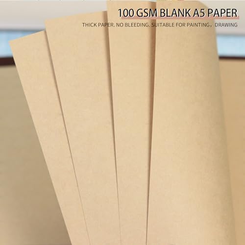 A5 Refill Paper, Unlined Blank Kraft Paper,100GSM Thick Refillable Paper 6 Hole Filler Inserts Loose Leaf Paper,for A5 6 Ring Binder,80 Sheets (160 Pages)(Kraft-Blank-A5) - size: Kraft-Blank-A5