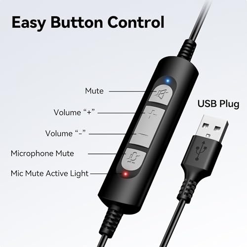 Voistek USB Headset with Microphone for PC & Laptop, Wired Mono Computer Headset with Noise Cancelling Microphone,in-Line Volume Control for Teams, Zoom, VoIP,Skype - style: Single Ear