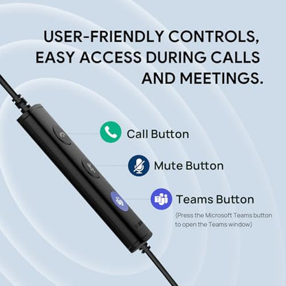 Yealink UH34 USB Headset with Mic, Single Ear Wired Headphones with Noise Cancelling Microphones, Professional Work Headphones VoIP Phone Computer Call Center Office,Ultra Light Mono