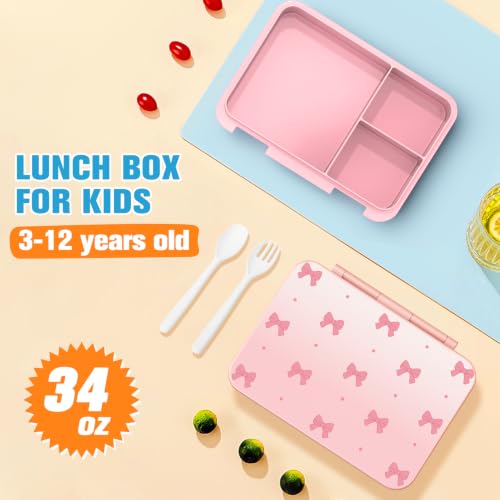 Bevalsa Backpack for Girls, Bow Kids Backpack with Bento Lunch Box, Insulated Bag & Utensils, 34oz Lunch Containers, Cute School Bookbag for Girls Children Teens for Elementary Middle Student (Pink) - color: Pink
