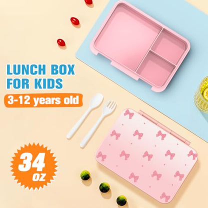 Bevalsa Backpack for Girls, Bow Kids Backpack with Bento Lunch Box, Insulated Bag & Utensils, 34oz Lunch Containers, Cute School Bookbag for Girls Children Teens for Elementary Middle Student (Pink) - color: Pink