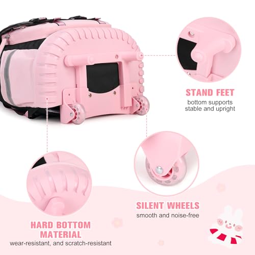 Bevalsa Rolling Backpack for Girls, 3PCS Roller School Backpacks with Lunch Box & Pen Case, Kids Bookbag Schoolbag with Wheels for Teen Girl Kindergarten Elementary Middle School - color: Black Pink