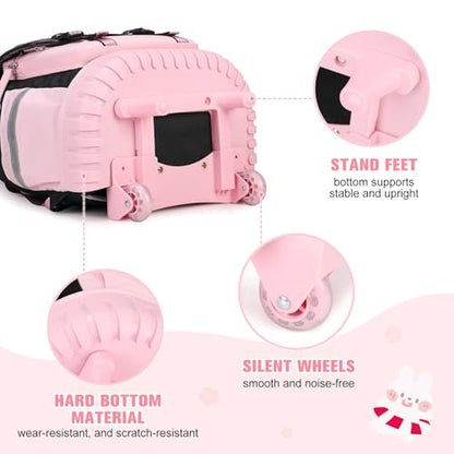 Bevalsa Rolling Backpack for Girls, 3PCS Roller School Backpacks with Lunch Box & Pen Case, Kids Bookbag Schoolbag with Wheels for Teen Girl Kindergarten Elementary Middle School - color: Black Pink