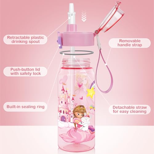 Tritan Kids Water Bottle for School, 18.6 oz Leakproof 2-in-1 Toddler Water Bottle with a Pop-up Detachbale Straw, Dishwasher Safe (Princess) - color: Princess