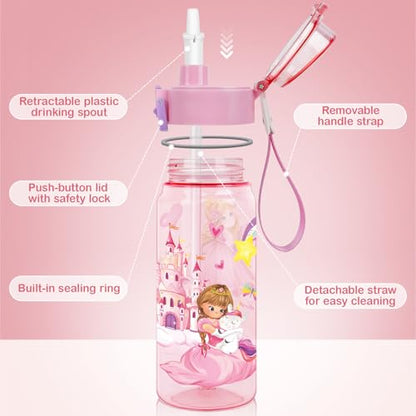Tritan Kids Water Bottle for School, 18.6 oz Leakproof 2-in-1 Toddler Water Bottle with a Pop-up Detachbale Straw, Dishwasher Safe (Princess) - color: Princess