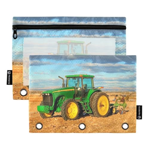Tractor Pencil Pouch for 3 Ring Binder, Binder Pencil Pouches with Clear Window Zipper Pencil Case for Office College Supplies, 2PCS (B0307) - color: B0307