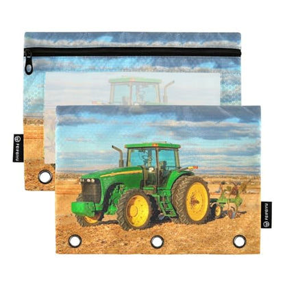 Tractor Pencil Pouch for 3 Ring Binder, Binder Pencil Pouches with Clear Window Zipper Pencil Case for Office College Supplies, 2PCS (B0307) - color: B0307