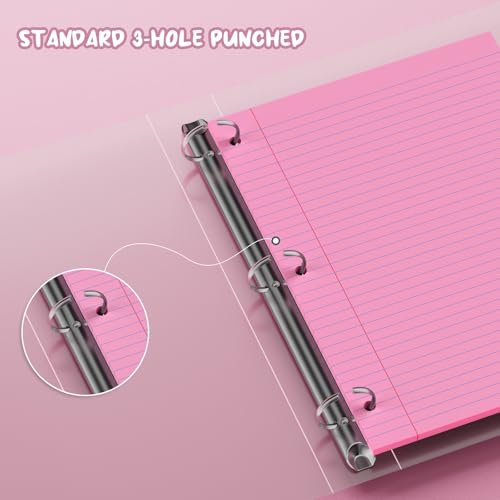 Pink Loose Leaf Paper 8 x 10.5, 120 Sheets Lined Paper College Ruled Paper, 3 Hole Punched Notebook Paper College Ruled, 3 Ring Binder Paper 8 x 10.5, Filler Paper College Ruled for Office, School - color: Pink-120 Pcs