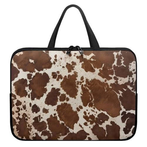 Cow Print Brown Laptop Cases & Sleeves, Laptop Tote for Men Women, Computer Bag for 10"-17" Tablet/Notebook/Reader, Carrying Sleeve Handbag with Handle - color: Cow Print Brown, size: 10 Inch