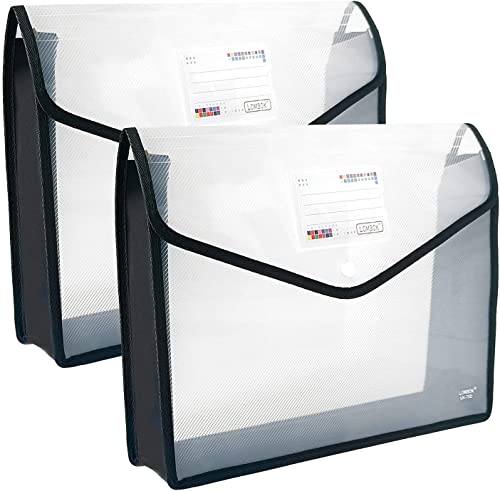 YoeeJob Plastic File Folders Legal Size Expandable Document Folder with Snap Button Closure, A4 Expanding File Wallet Envelopes Pouch with Label Pocket, 2 Packs, Black - color: Black, size: 2 Pack