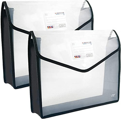 YoeeJob Plastic File Folders Legal Size Expandable Document Folder with Snap Button Closure, A4 Expanding File Wallet Envelopes Pouch with Label Pocket, 2 Packs, Black - color: Black, size: 2 Pack