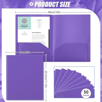 Gueevin 50 Pcs Plastic Folders with Pockets, Back to School Two Pocket Folder Fit Letter Size, Heavy Duty School Business Card Holder for Home Office, 11. 61 x 9. 45 Inches (Purple) - color: Purple