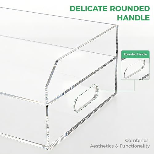 Paper Tray Organizer for Desk, 2 Tier Acrylic Desk Organizers and Accessories, One-Piece Integrated A4 Paper Organizer with Handles, Crystal-Clear Letter Tray & Compact Office File Holder - size: 2-Tier-Horizontal