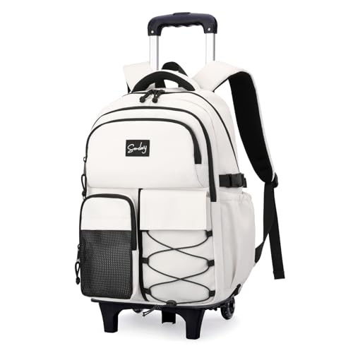 Rolling Backpack for Boys with Wheels Roller Laptop Bookbag for Kids | Trolley Bag for School Wheeled School Bag for Teen Boys White - color: H 2 Wheels-white