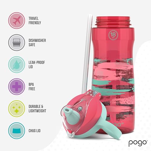 Pogo BPA-Free Tritan Kids Water Bottle with Silicone Soft Straw, Pink Paint, 18 oz. - color: Pink Paint