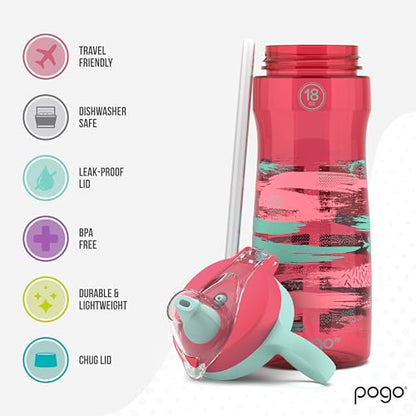 Pogo BPA-Free Tritan Kids Water Bottle with Silicone Soft Straw, Pink Paint, 18 oz. - color: Pink Paint