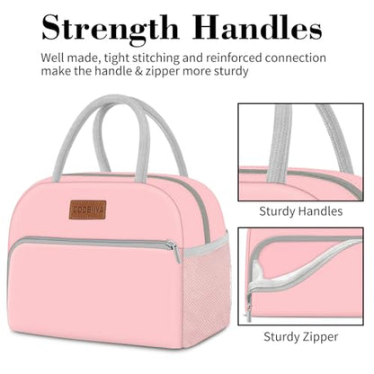 Coobiiya Lunch Bag for Women Men, Insulated Reusable Picnic Bag, 10.8"L x 6.3"W x 8.85"H, Pink - color: Pink