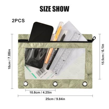 Blueangle Tropical Leaf Line Art Pencil Pouch for 3 Ring Binder, 2 Pack Clear Window Zipper Pencil Bags for Office