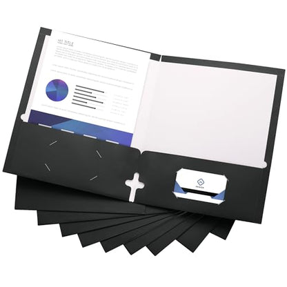 10 Pack Two Pocket Folders, Black, Strong Thick Paper Folders, for Letter Size, by ACTIVITYya - color: Black