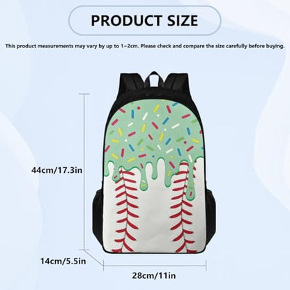 Green Baseball Drip Backpack for Boys 4 Piece Kids Large Backpack Insulated Reinforced Lunch Bag Pencil Case with Fixed Water Bottle Holder School Outdoor Travel Combo - color: Green